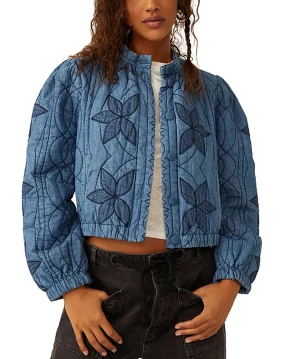 Free People Quinn Quilted blue jacket size XL